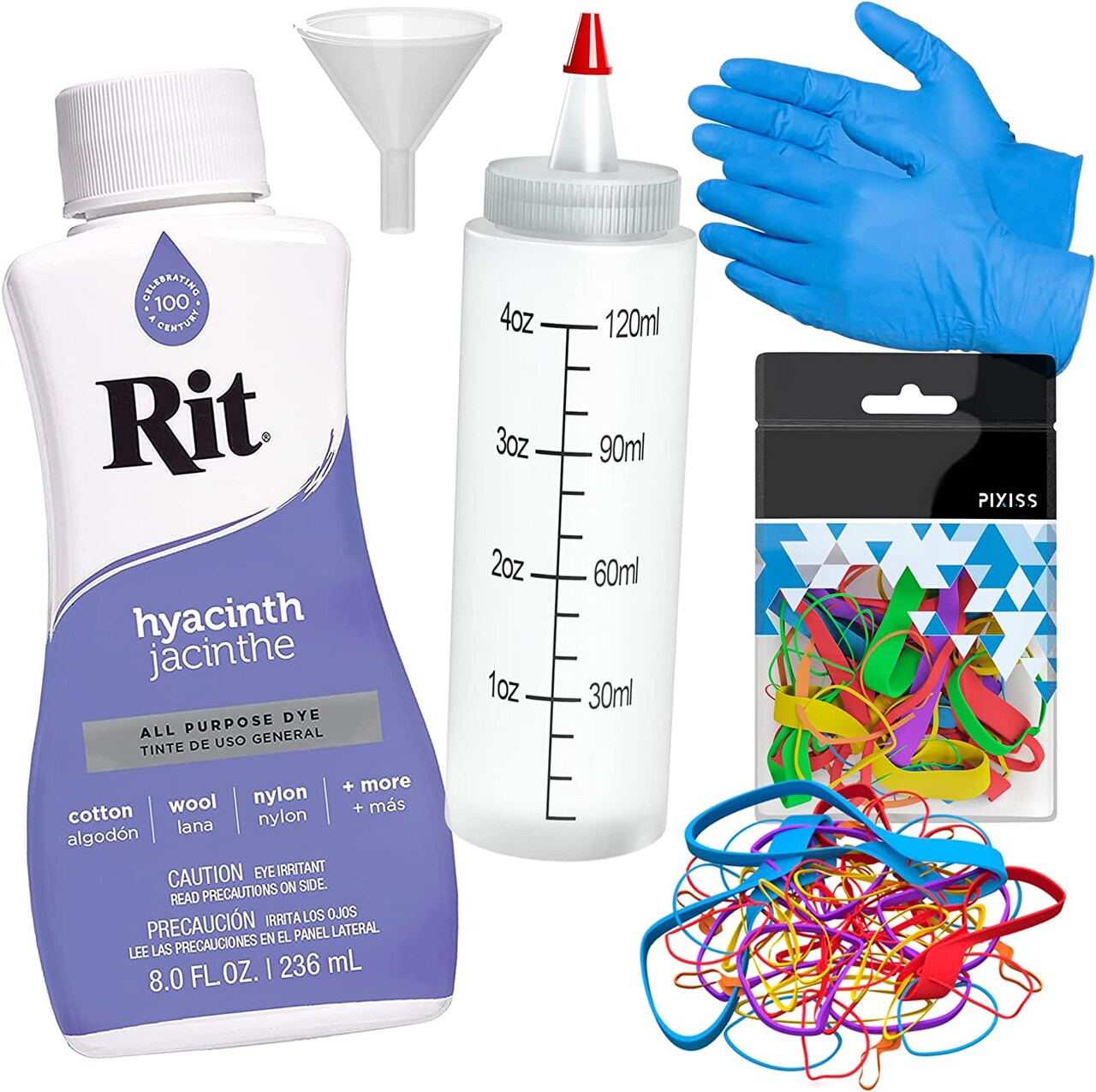 Rit Dye Liquid Hyacinth All-Purpose Dye 8oz, Pixiss Tie Dye Accessories Bundle